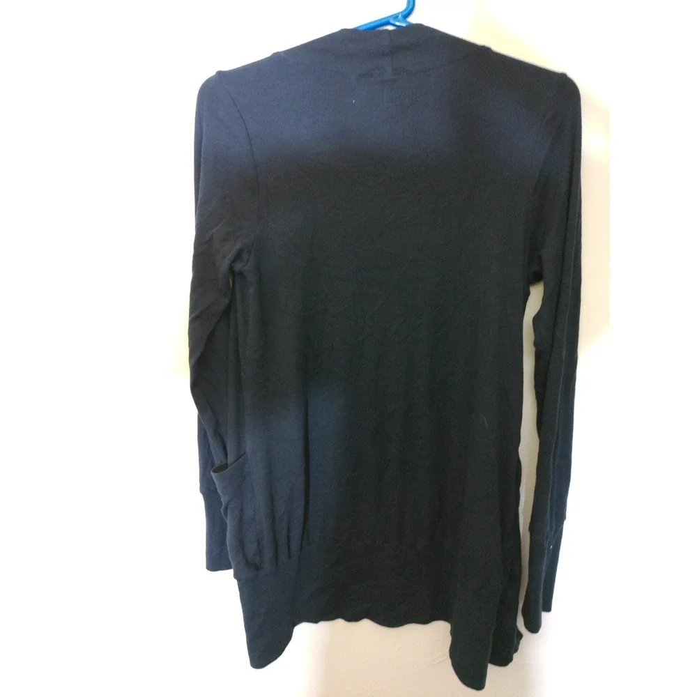 Splendid Cardigan Women Large Black Open Front Ribbed Cuff Pocket Minimalist
